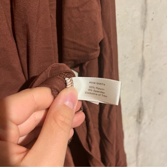 Boston Proper Top Size S Brown Ruched Blouson Elastic Waist Long Sleeves - Picture 6 of 9